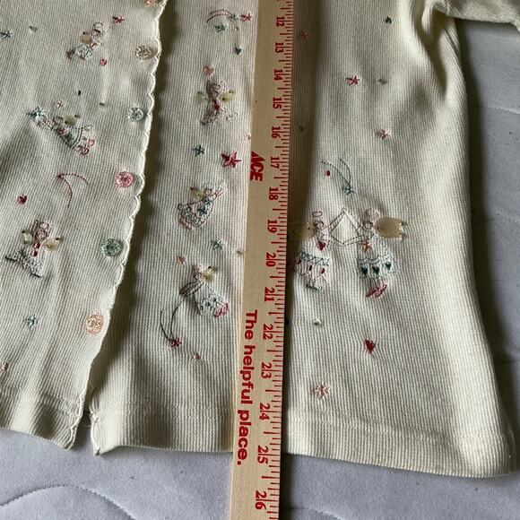 Vintage TEDDI Woman Short Sleeve Sweater Embroidered Angels Crystal Button Small - Picture 5 of 14